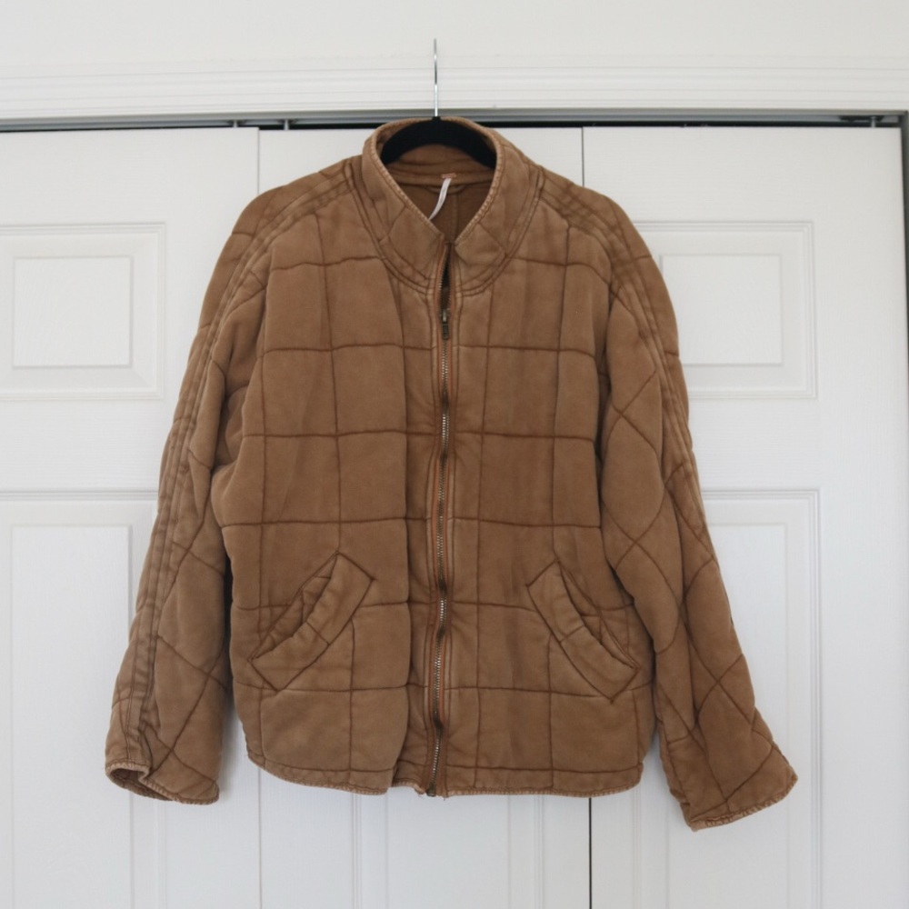 Free People Dolman Quilted Knit Jacket in Toasted Coconut